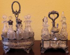 Two early 20th century silver plated cruet sets, with some silver bottle tops.. Largest Approx. 31cm