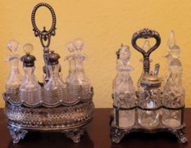 Two early 20th century silver plated cruet sets, with some silver bottle tops.. Largest Approx. 31cm