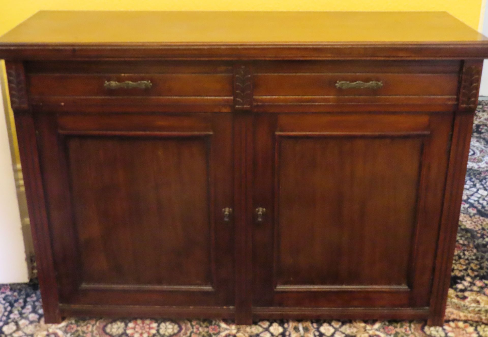 Late 19th/Early 20th century two drawer sideboard. Approx. 85cm H x 123cm W x 42cm D