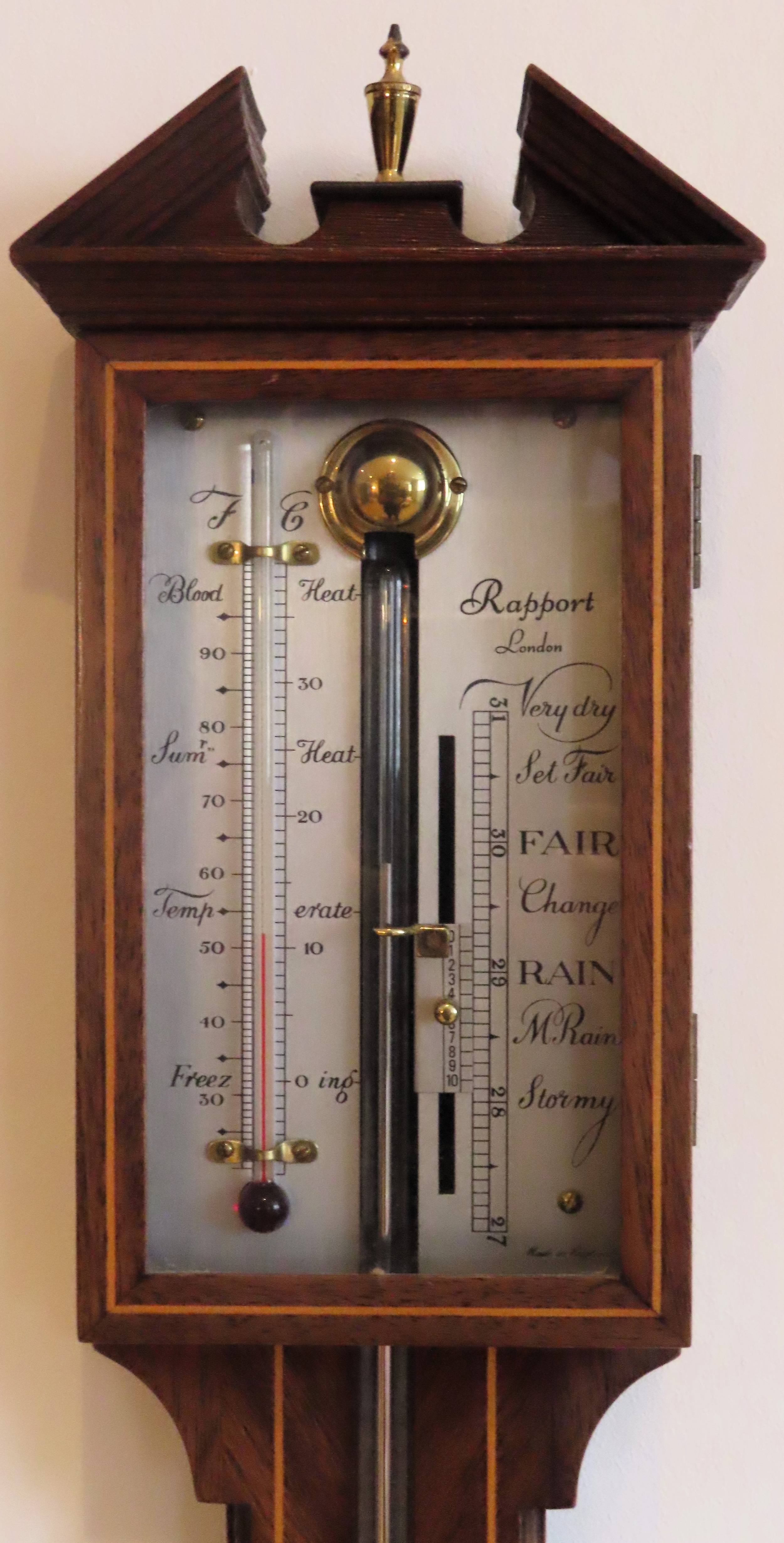 20th century inlaid mahogany stick barometer by Rapport, London. Approx. 100cm H - Image 2 of 2