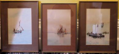 Three Italian polychrome prints depicting boating scenes