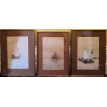 Three Italian polychrome prints depicting boating scenes