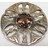 Hallmarked Scottish silver costume brooch set with central facet cut stone, Edinburgh assay