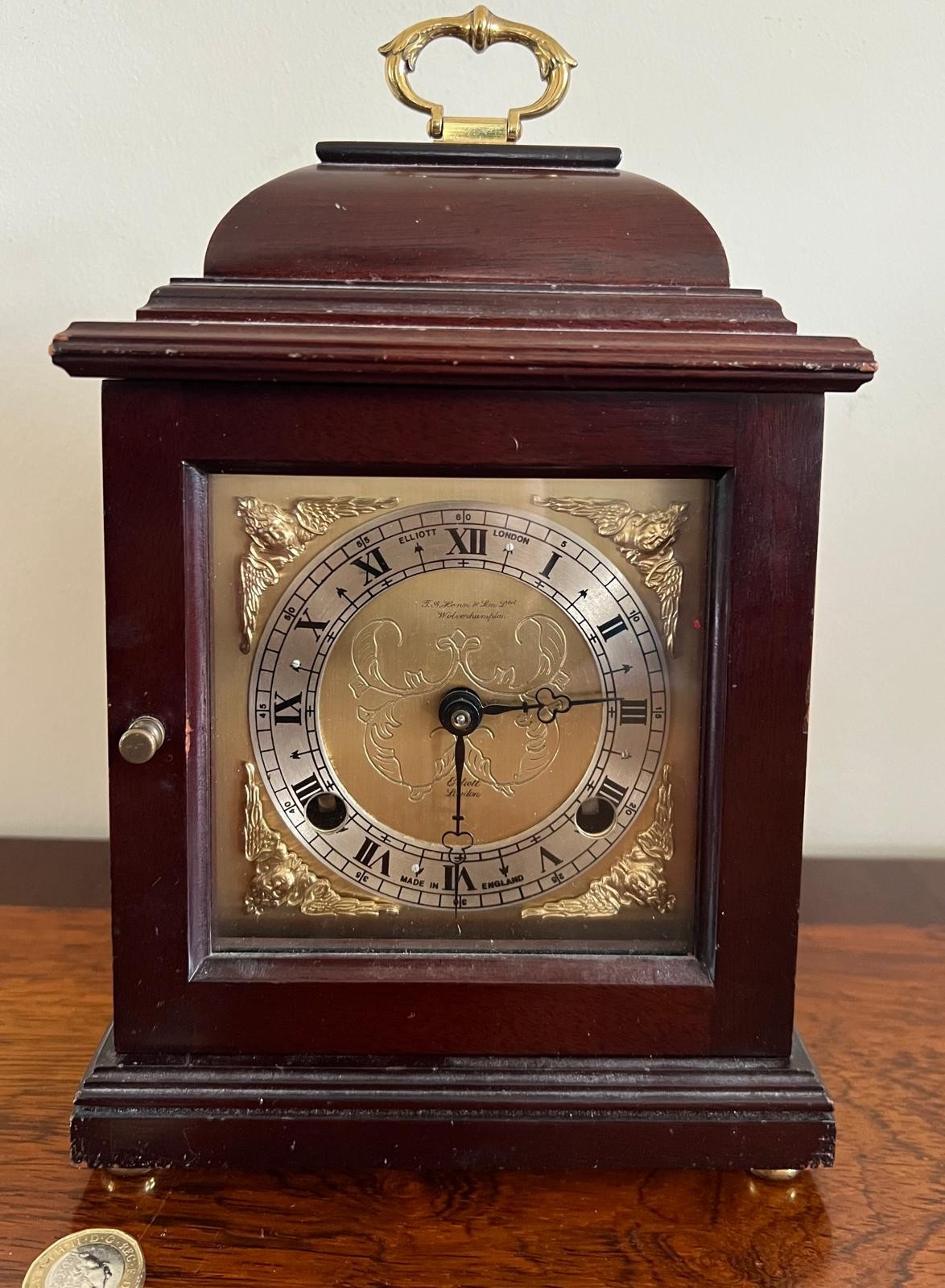 PRESENTATION CLOCK, ELLIOTT, LONDON, APPROX 27cm HIGH AND 17cm WIDE