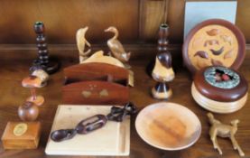 Mixed lot of treen including Mauchline ware box made from the oak take from Elstow cottage prior