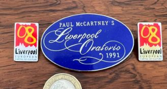 PAUL MCCARTNEY'S LIVERPOOL ORATORIO BROOCH PLUS TWO LIVERPOOL CAPITAL OF CULTURE BADGES