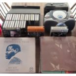 Sundry lot including two portable cd players, cds, cassettes, jazz related vinyls etc