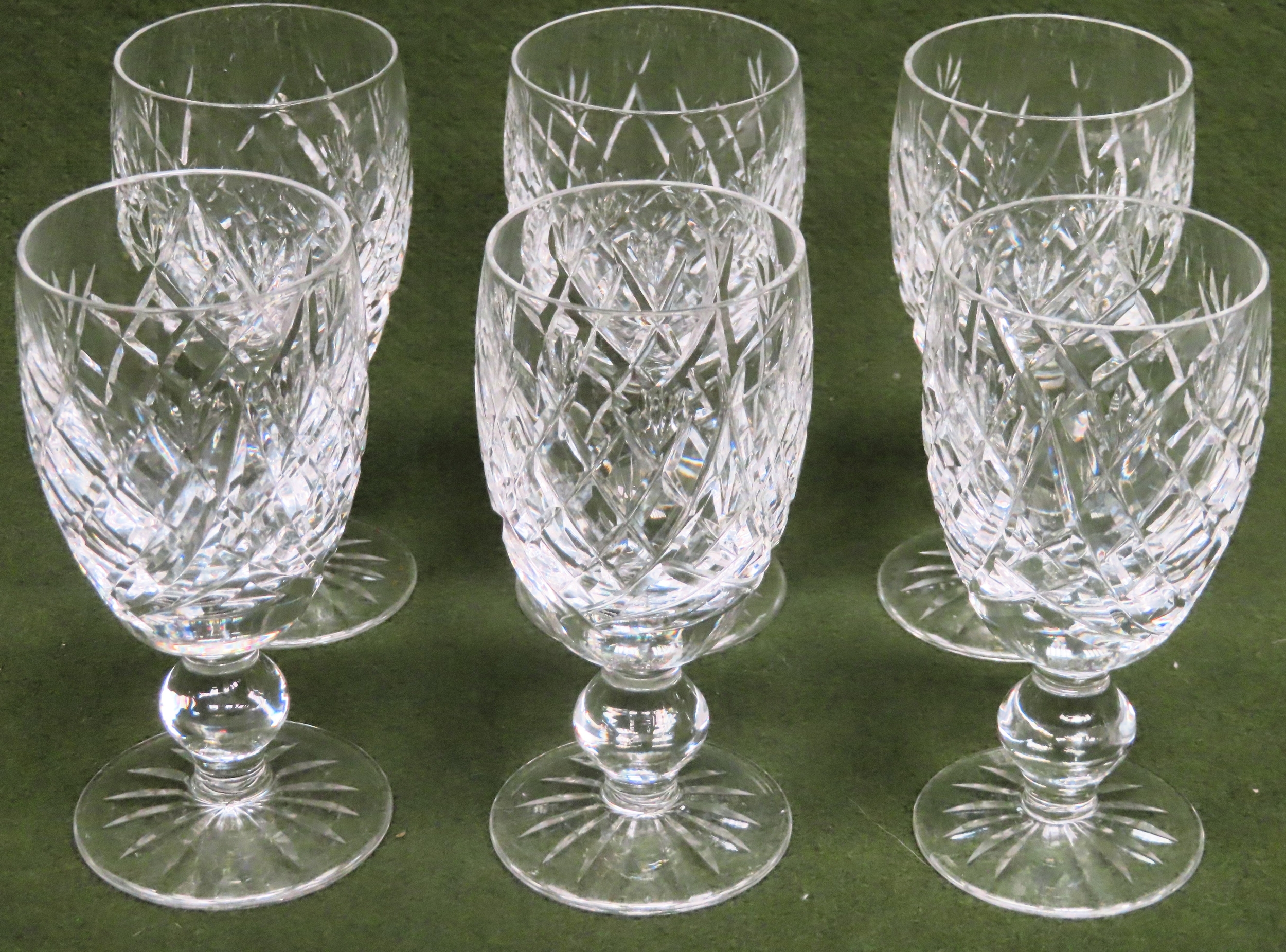 Six Waterford Crystal short stemmed drinking glasses. Approx. 11cm H