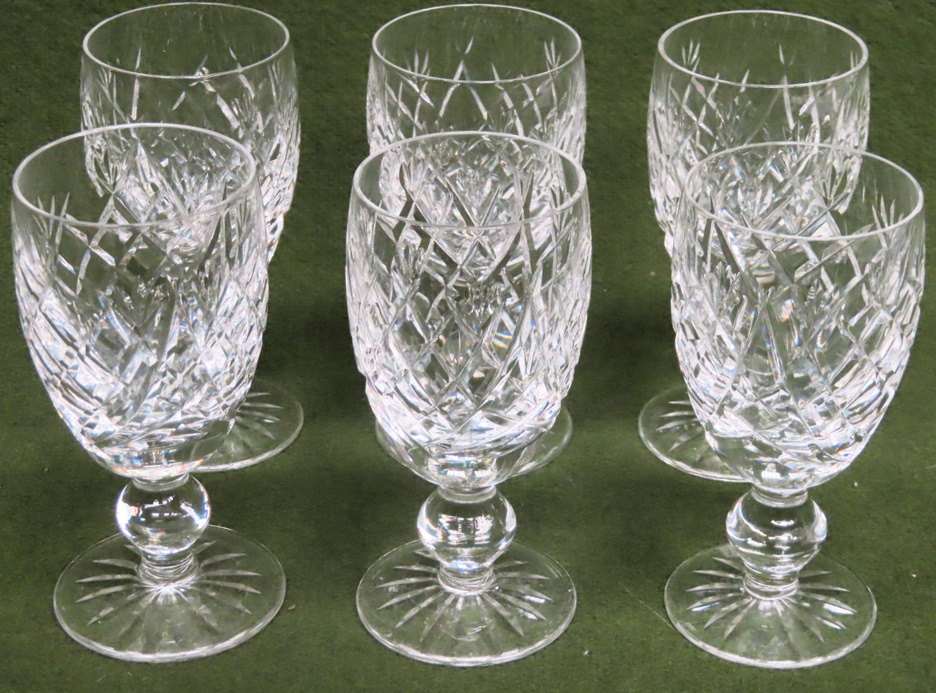 Six Waterford Crystal short stemmed drinking glasses. Approx. 11cm H