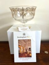 BUCKINGHAM PALACE GLASS STEM BOWL, PLUS TEN POSTCARDS