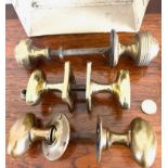 THREE VARIOUS PAIRS OF SOLID BRASS DOOR KNOBS, NEW STOCK, 1950s