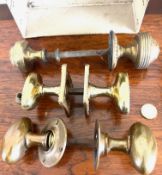 THREE VARIOUS PAIRS OF SOLID BRASS DOOR KNOBS, NEW STOCK, 1950s