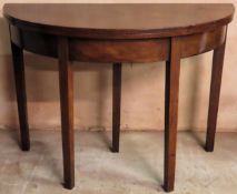 19th century half moon fold over tea table Used condition, scuffs, scratches, stains, cracks and