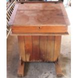 Vintage Pitch Pine writing desk with lift up top and Bakelite inkwell. Approx. 87cm H x 62cm W x