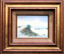 Mabel Cashen - Small gilt framed oil on canvas depicting sand dunes. Approx. 13 x 17cms Reasonable