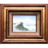 Mabel Cashen - Small gilt framed oil on canvas depicting sand dunes. Approx. 13 x 17cms Reasonable