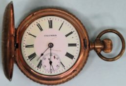 Columbia Watch Co. USA - Vintage gilt metal and engraved cased full hunter pocket watch, with