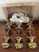 THREE MATCHING UNUSED ORNATE SOLID BRASS DOOR KNOBS, CIRCA 1950s