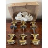 THREE MATCHING UNUSED ORNATE SOLID BRASS DOOR KNOBS, CIRCA 1950s