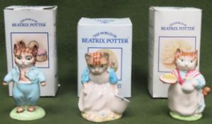 Three boxed Royal Albert Beatrix Potter figures - Mrs Ribby, Ribby & The Patty Pan, & Tom Kitten