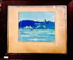 FRANK MILTON ARMINGTON, 'QUEBEC WATERFRONT, CANADA' COLOUR ETCHING/ENGRAVING, WITH CANADIAN