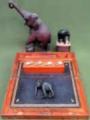 Sundry lot Inc. writing slope/ carved elephants, cased dominoes set, small chest, etc all used and