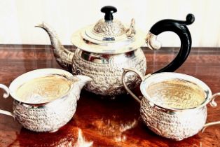 WHITE METAL THREE PIECE TEA SET, STERLING SILVER