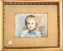 UNSIGNED WATERCOLOUR PORTRAIT OF YOUNG CHILD, FRAMED AND GLAZED, APPROX 12x17cm