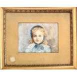 UNSIGNED WATERCOLOUR PORTRAIT OF YOUNG CHILD, FRAMED AND GLAZED, APPROX 12x17cm