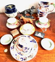 ACCUMULATION OF CERAMIC ITEMS, MASONS TEACUP , SAUCER, WEDGWOOD, ETC.