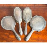 FOUR SILVER DRESSING TABLE PIECES- TWO MIRRORS AND TWO BRUSHES, VARIOUS ASSAYS INCLUDING CHESTER AND