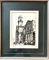 STEEL ENGRAVING OF ST LORENZO NAPLES, SIGNED LOWER RIGHT, FRAMED WITH DOUBLE MOUNT, IMAGE APPROX