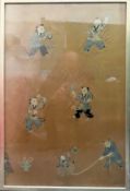 Large framed Oriental embroided tapestry. Approx. 71 x 47cm Used condition