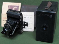 Vintage Carl Zeiss Icon 'Ikonta' cased camers, plus Ensign box camera both used not tested