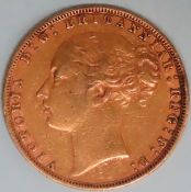 1876 gold full sovereign with young uncrowned Victoira head. reasonable used condition