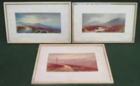 Set of three small framed watercolours by F. Beni, depicting countryside scenes. Approx. 11.5cms x