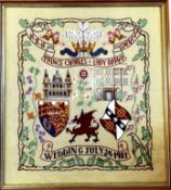 PETIT POINT TAPESTRY RELATING TO ROYAL WEDDING 1981, APPROX 48.5 x 44cm