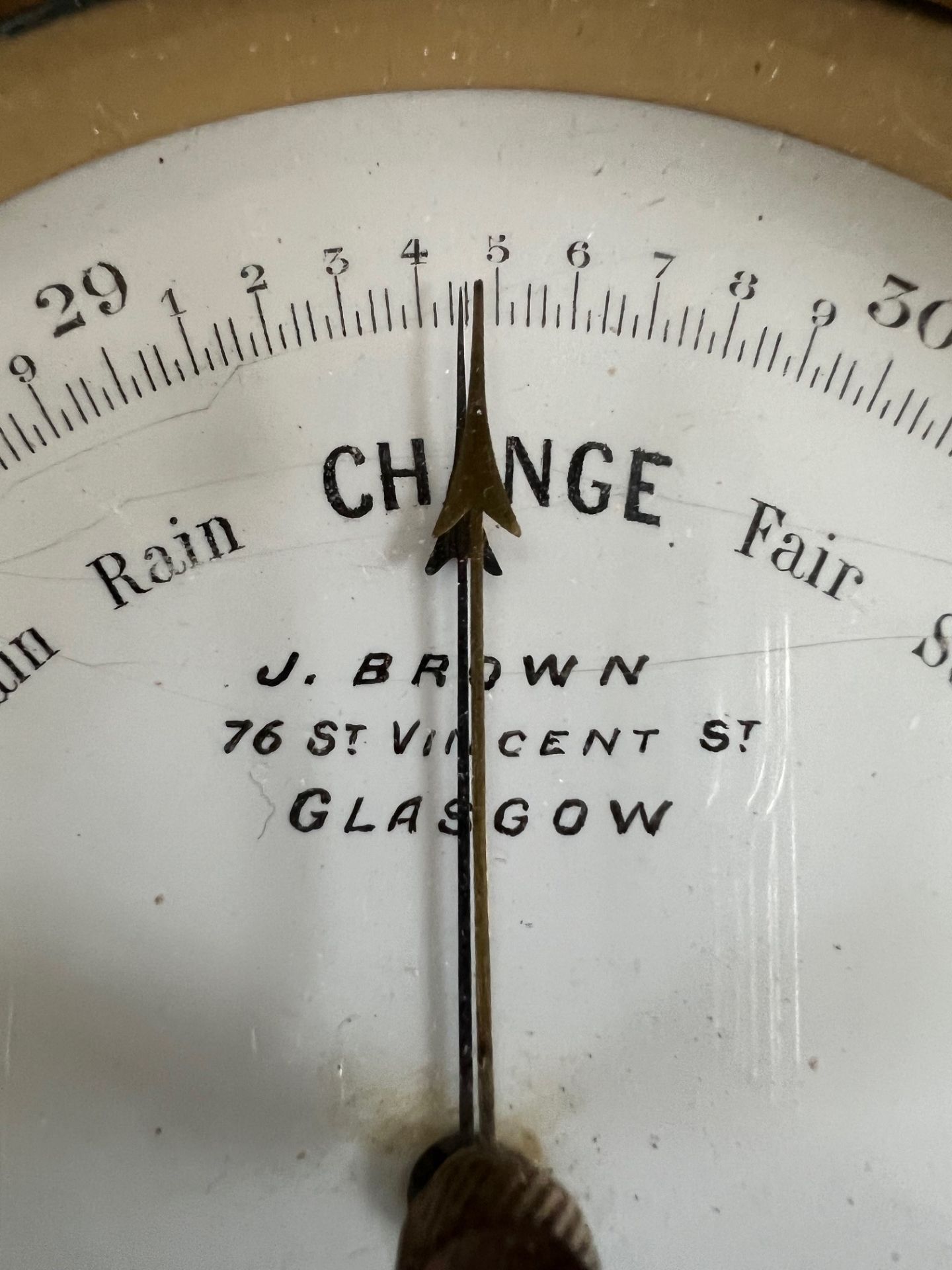 BRASS CASED HOLOSTERIC BAROMETER, J BROWN, 76 VINCENT ST, GLASGOW, DIAMETER APPROX 12.25cm AND DEPTH - Image 3 of 3