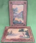 Two carved framed Oil on boards depicting riverside scenes All in used condition, frames used with