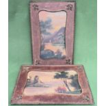 Two carved framed Oil on boards depicting riverside scenes All in used condition, frames used with