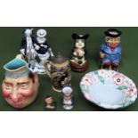 Sundry ceramics Inc. Sarreguemines character jug, toby jugs, German stein, etc all used and