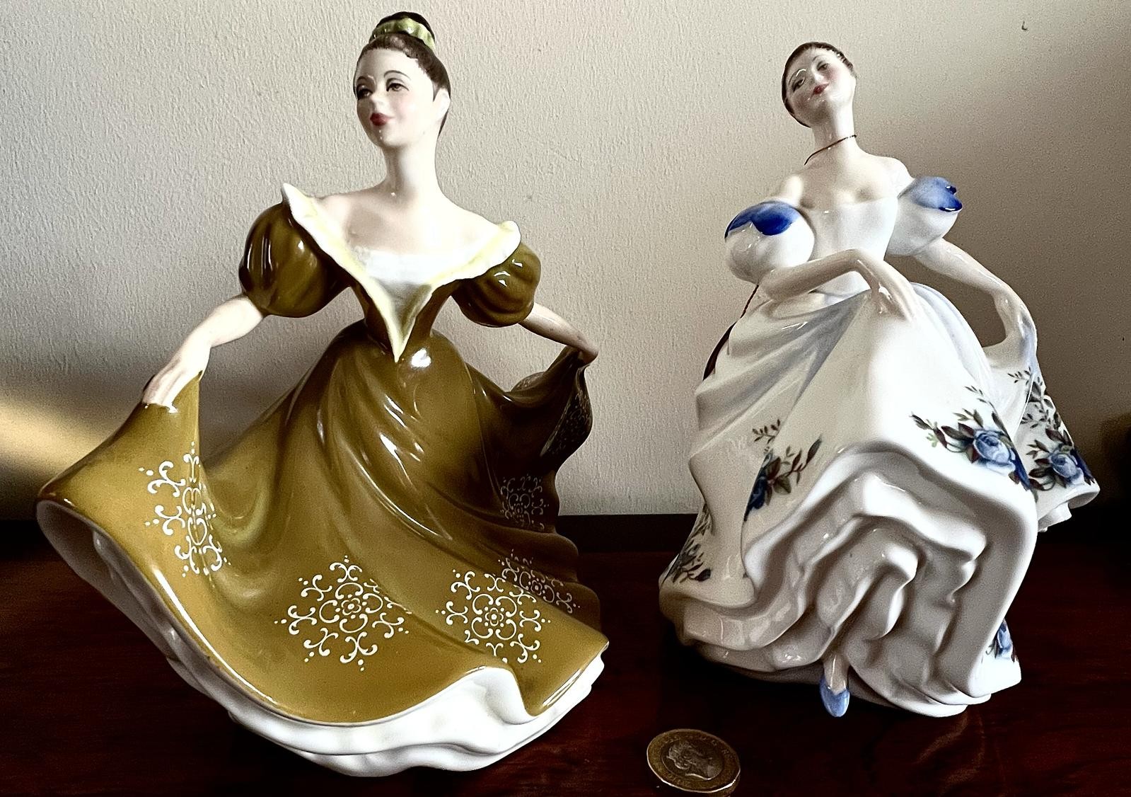 ROYAL DOULTON FIGURES BEATRICE HN3263 AND LYNNE HN2329, MODELLED BY PEGGY DAVIES, APPROX 20cm HIGH