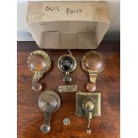 FIVE UNUSED ORNATE SOLID BRASS BELL PULLS INCLUDING LABEL, A BROWN CO BIRMINGHAM