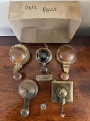 FIVE UNUSED ORNATE SOLID BRASS BELL PULLS INCLUDING LABEL, A BROWN CO BIRMINGHAM