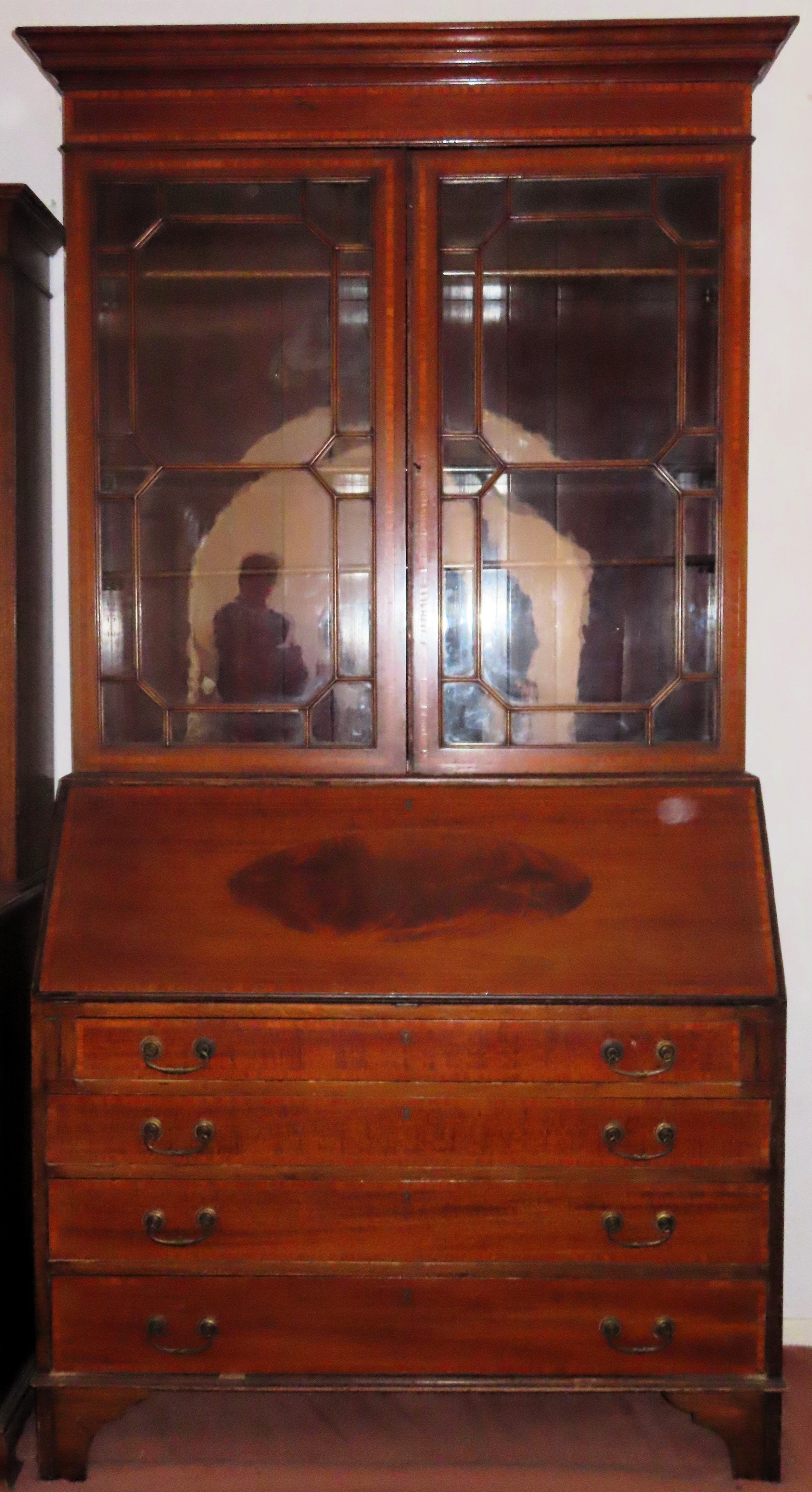 19th century mahogany bureau bookcase. Approx. 211cm H x 115cm W x 47cm D Reasonable used condition,