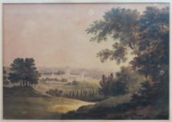 Malkin, gilt framed watercolour depicting a country scene with church/cathedral in the background.