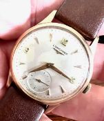 9ct GOLD LONGINES SWISS MADE WRISTWATCH WITH BROWN LEATHER STRAP