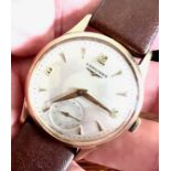 9ct GOLD LONGINES SWISS MADE WRISTWATCH WITH BROWN LEATHER STRAP