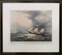 Late 19th/Early 20th century polychrome etching H. M. S Pandora. Approx. 34 x 41cm Reasonable used