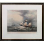 Late 19th/Early 20th century polychrome etching H. M. S Pandora. Approx. 34 x 41cm Reasonable used